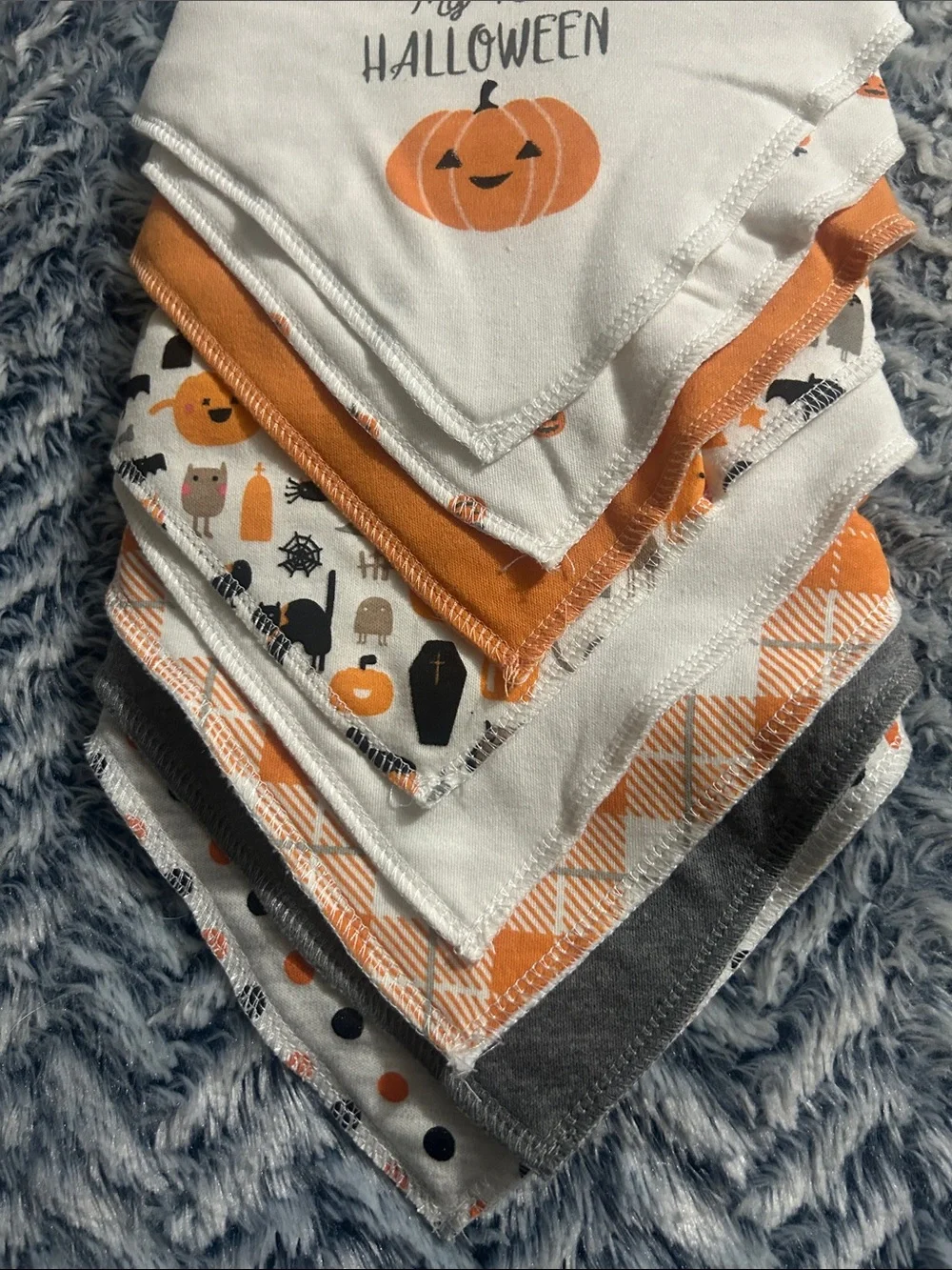 Modern Baby Orange & White Halloween Bandana Bib Set - 8 Pack